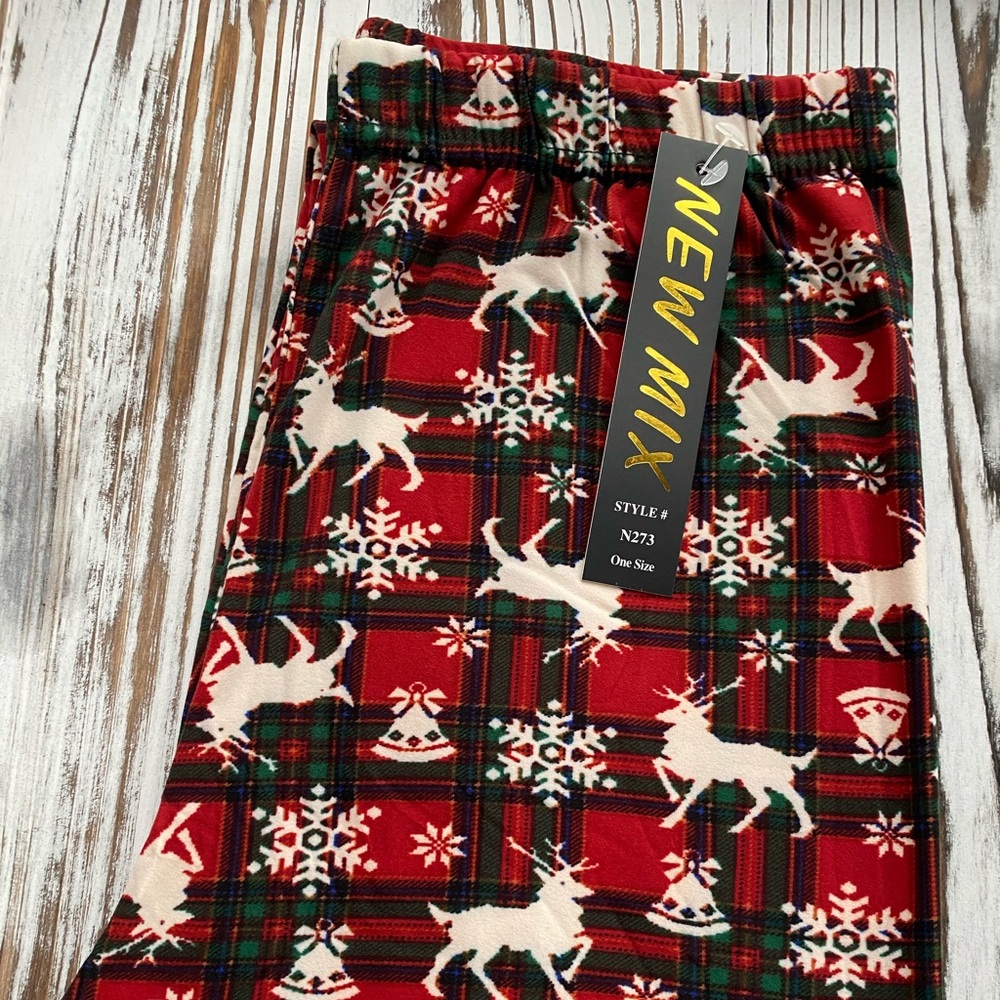 ONE SIZE Reindeer red plaid Christmas leggings